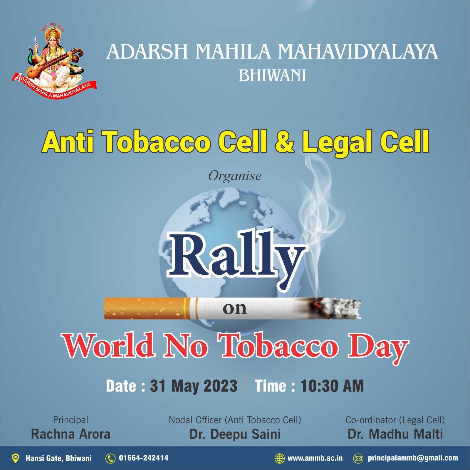 Anti Tabacco Cell & Legal Cell organise ‘RALLY’ on World No Tobacco Day