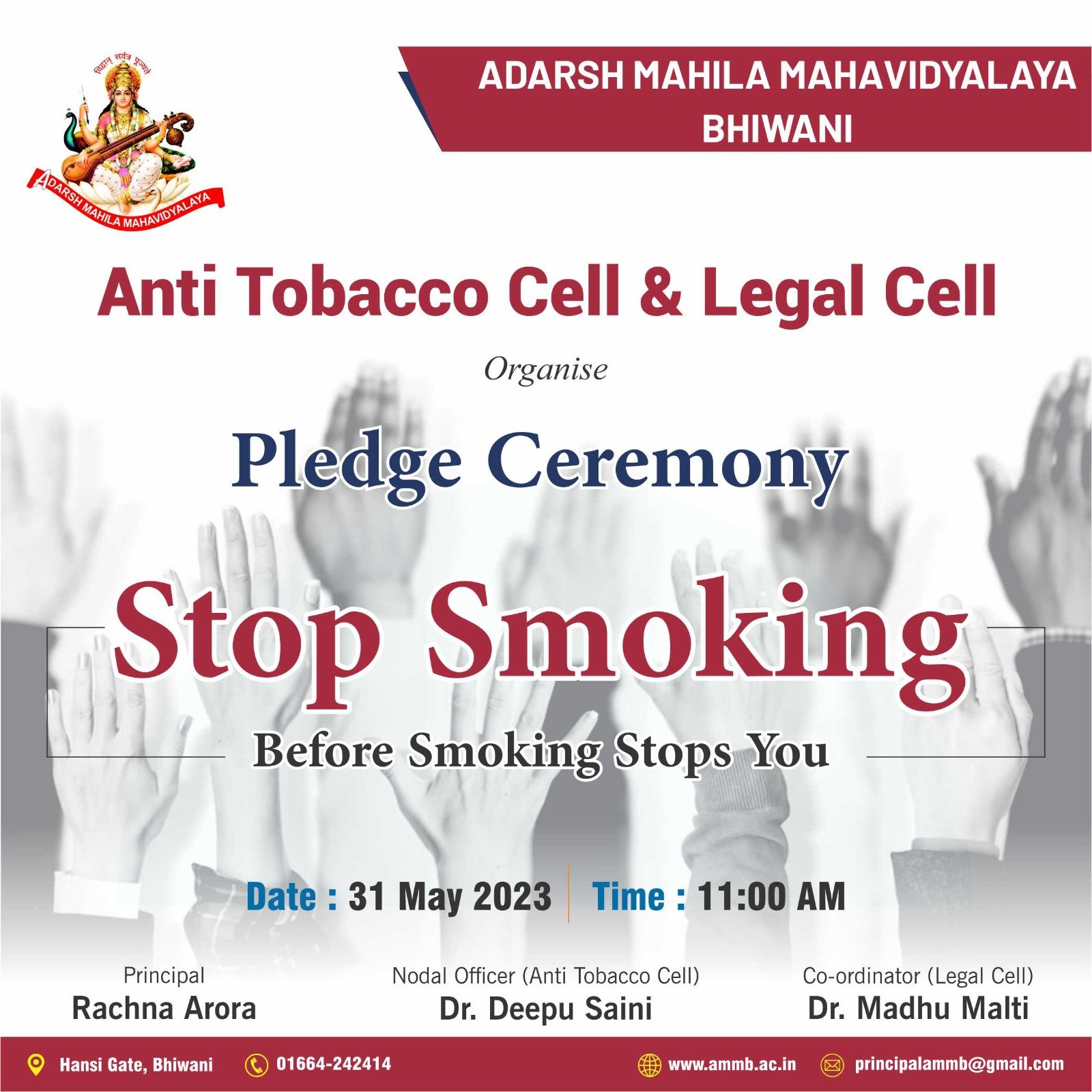 Anti Tobacco Cell & Legal Cell organise PLEDGE CEREMONY ‘Stop Smoking’
