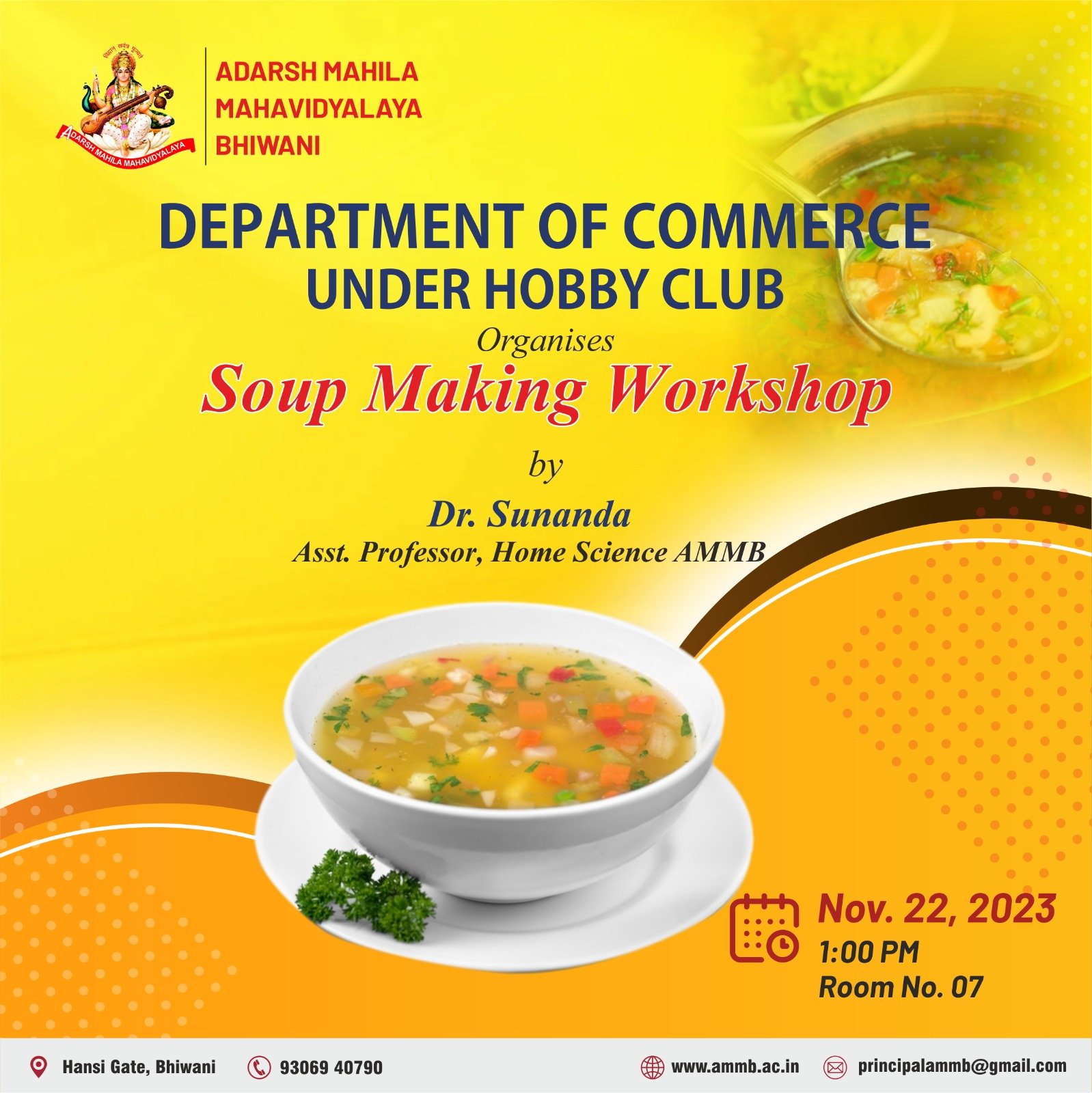 Department of Commerce Under Hobby  Club organises ‘Soup Making Workshop’
