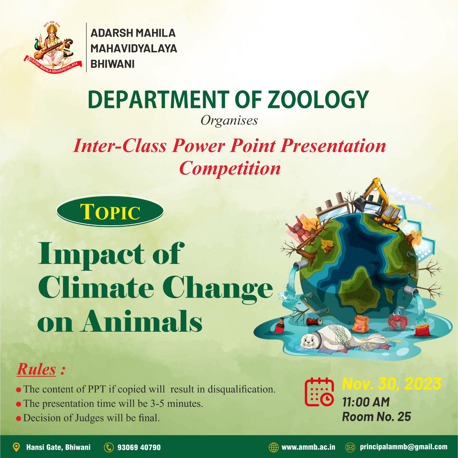 Department of Zoology Organises Inter class power Point Presentation Competition.