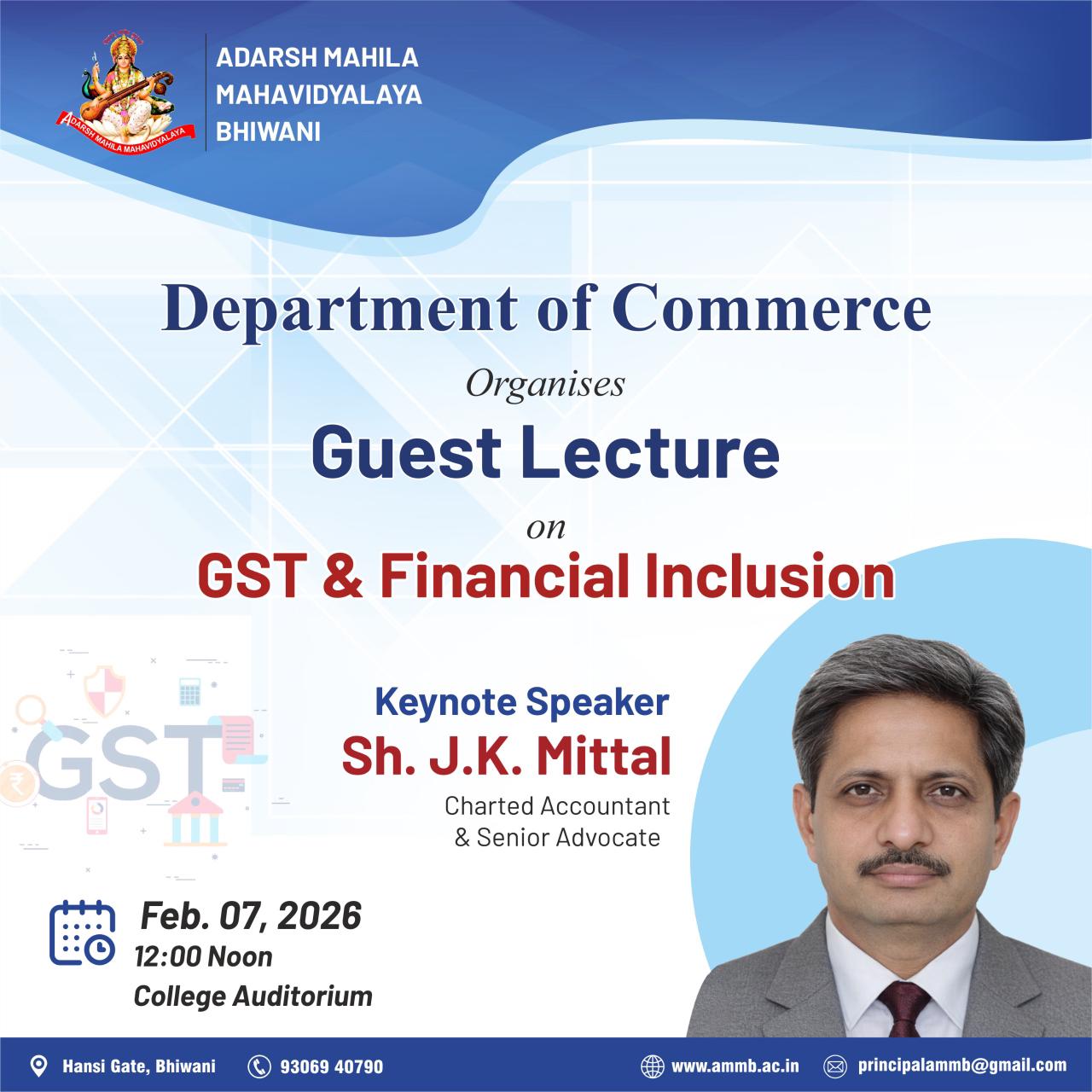 Department of Commerce organises Guest Lecture on ‘GST & FINANCIAL INCLUSION’